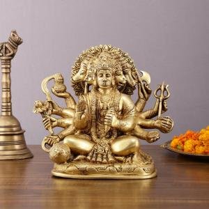 Pure Brass Superfine Panchmukhi Hanuman Statue 8" | Embrace Divine Protection & Strength | 4 kg Intricate Craftsmanship | 9" Length, 4" Width | Sacred Space